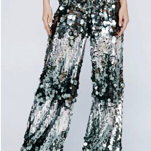 NEW NWT Premium Mix Sequin Tailored Wide Leg Pants (14)